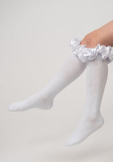 CARAMELO Ruffle Ribbon Knee Length Socks White